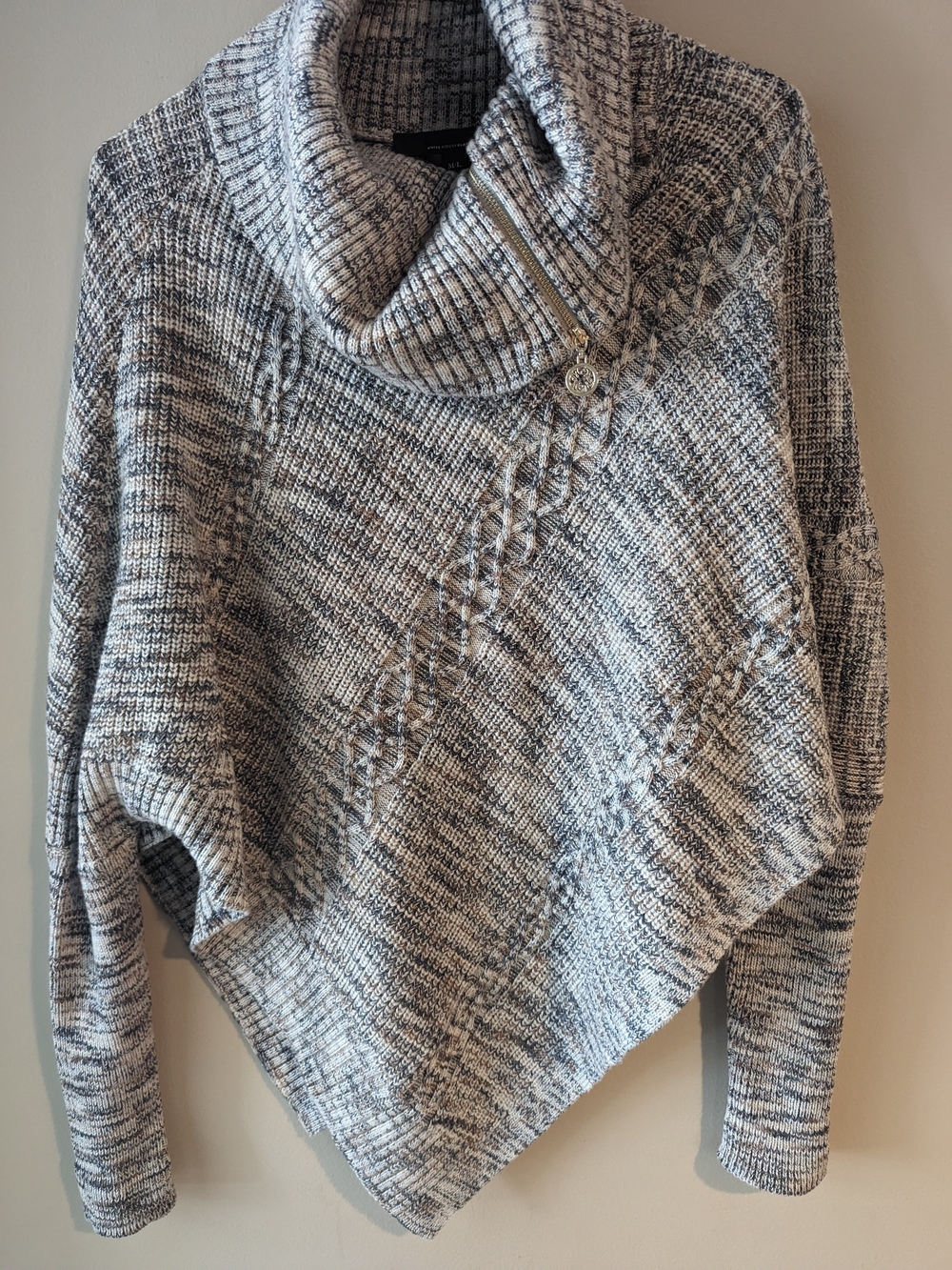 NWT White House Black Market Marled Cowl Zip Poncho Sweater